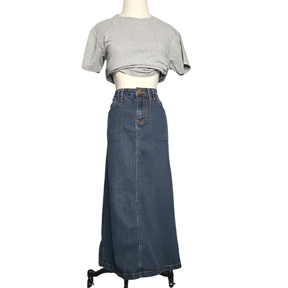 Vintage Maxi Skrt 8 Y2K Denim Jeans Styling Boho Hippie Trending 90's High Waist
